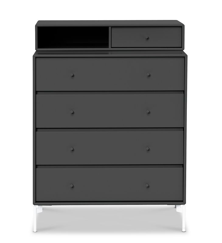 Anthrazitfarbene Kommode mit fünf Schubladen und Ablagefach, KEEP Serie, modernes Möbeldesign.